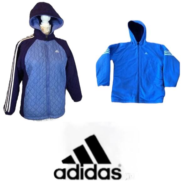 Adidas quited hooded reversible to fleece coat In purple & blue size XL - Picture 1 of 13